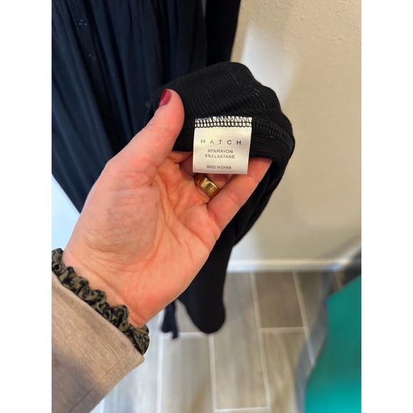 HATCH Black Ribbed Button Front Long Sleeve Midi Dress Women size 2/med - Picture 2 of 3